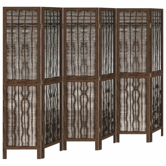 Kamerscherm Met 6 Panelen Massief Paulowniahout Donkerbruin 40 x 160 cm