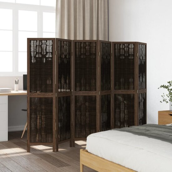 Kamerscherm Met 6 Panelen Massief Paulowniahout Donkerbruin 40 x 160 cm
