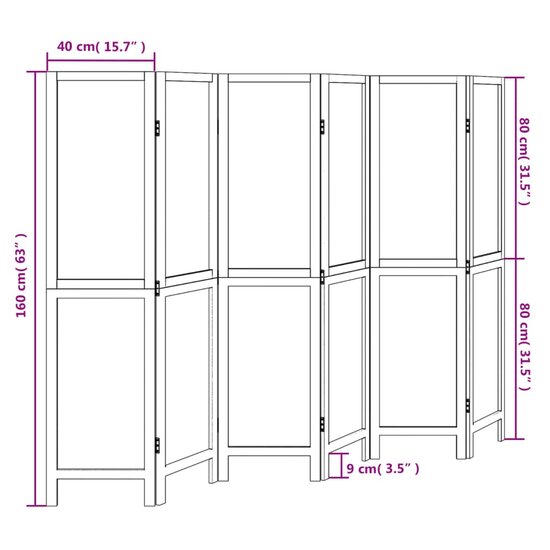 Kamerscherm Met 6 Panelen Massief Paulowniahout Donkerbruin 40 x 160 cm