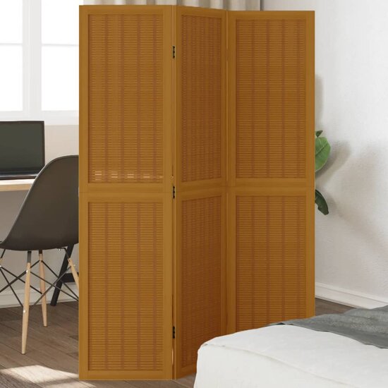Kamerscherm Met 3 Panelen Massief Paulowniahout Bruin 40 x 160 cm