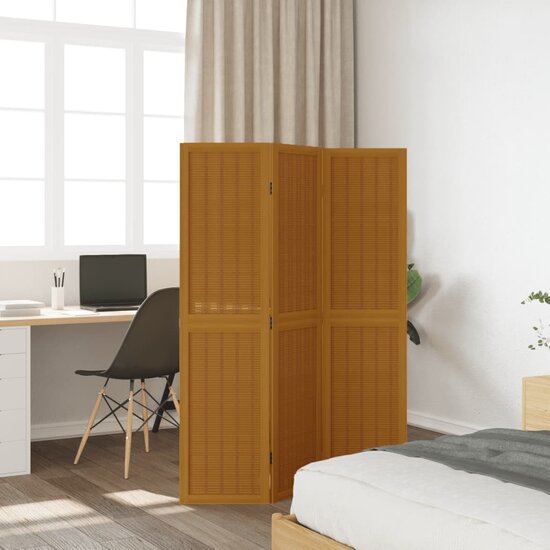 Kamerscherm Met 3 Panelen Massief Paulowniahout Bruin 40 x 160 cm