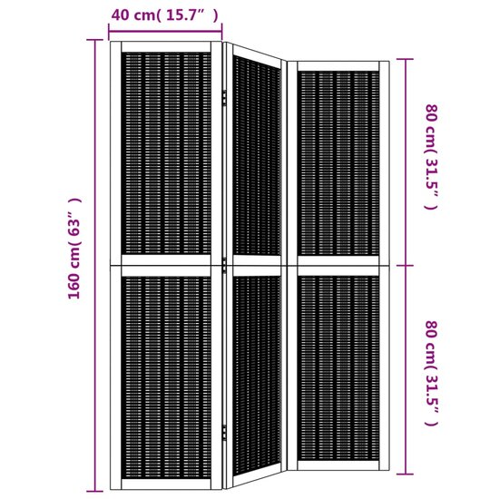 Kamerscherm Met 3 Panelen Massief Paulowniahout Bruin 40 x 160 cm