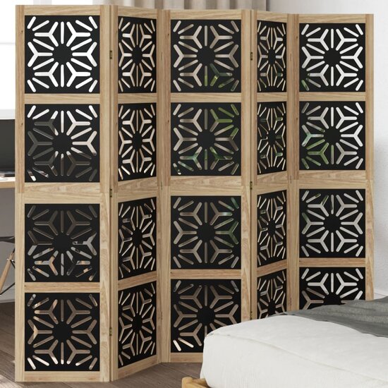 Kamerscherm Met 5 Panelen Massief Paulowniahout Bruin En Zwart 40 x 160 cm