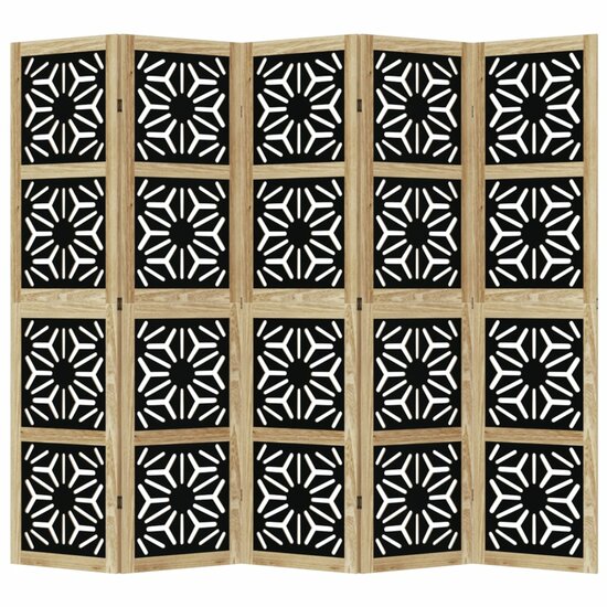 Kamerscherm Met 5 Panelen Massief Paulowniahout Bruin En Zwart 40 x 160 cm