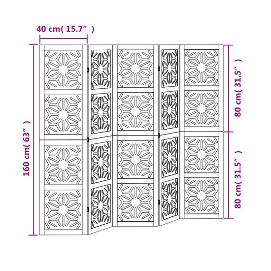 Kamerscherm Met 5 Panelen Massief Paulowniahout Bruin En Zwart 40 x 160 cm