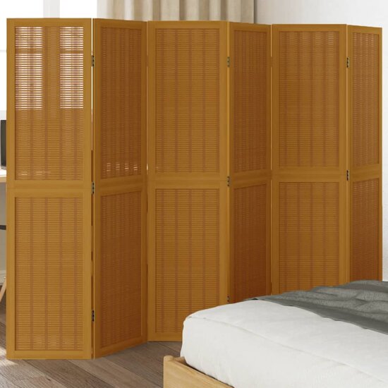 Kamerscherm Met 6 Panelen Massief Paulowniahout Bruin 40 x 160 cm
