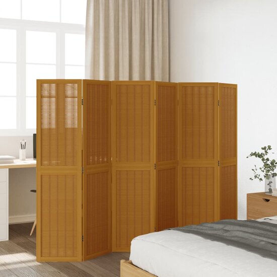 Kamerscherm Met 6 Panelen Massief Paulowniahout Bruin 40 x 160 cm