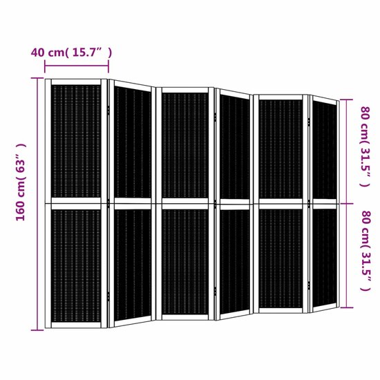 Kamerscherm Met 6 Panelen Massief Paulowniahout Bruin 40 x 160 cm