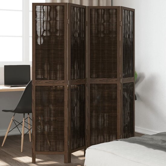 Kamerscherm Met 4 Panelen Massief Paulowniahout Donkerbruin 40 x 180 cm