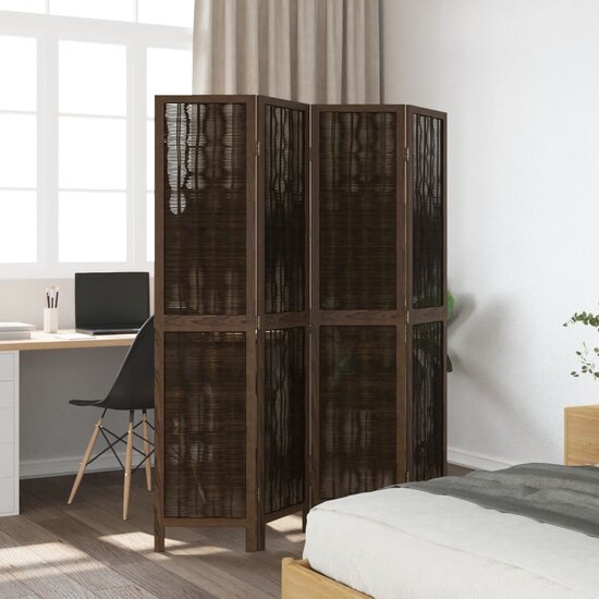 Kamerscherm Met 4 Panelen Massief Paulowniahout Donkerbruin 40 x 180 cm