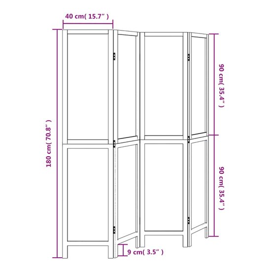 Kamerscherm Met 4 Panelen Massief Paulowniahout Donkerbruin 40 x 180 cm