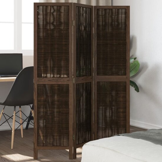 Kamerscherm Met 3 Panelen Massief Paulowniahout Donkerbruin 40 x 160 cm