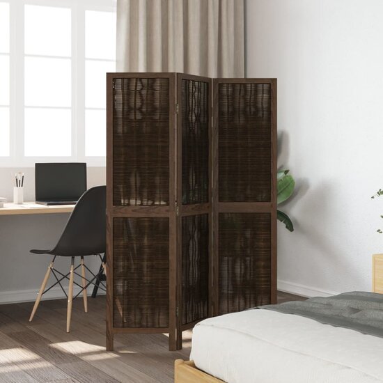 Kamerscherm Met 3 Panelen Massief Paulowniahout Donkerbruin 40 x 160 cm