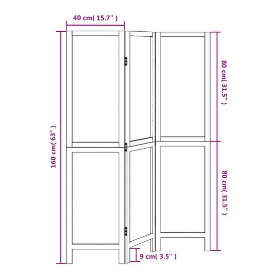 Kamerscherm Met 3 Panelen Massief Paulowniahout Donkerbruin 40 x 160 cm