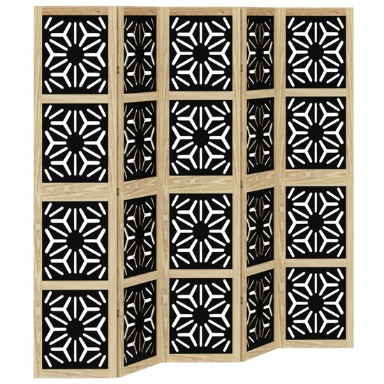 Kamerscherm Met 5 Panelen Massief Paulowniahout Bruin En Zwart 40 x 180 cm