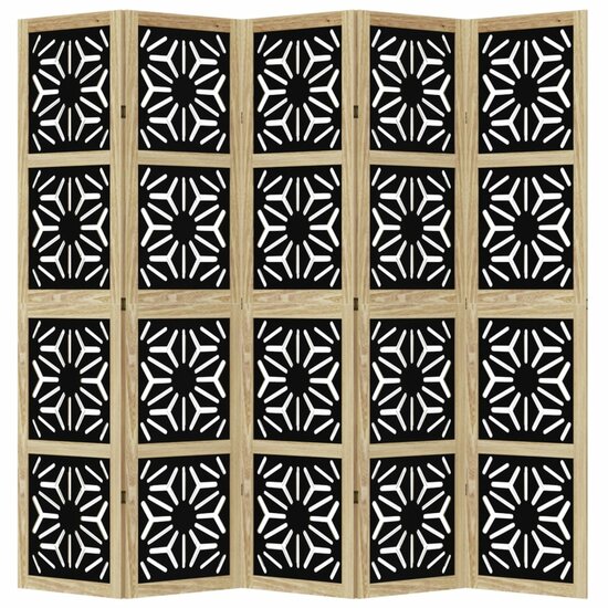 Kamerscherm Met 5 Panelen Massief Paulowniahout Bruin En Zwart 40 x 180 cm