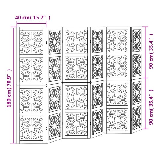 Kamerscherm Met 5 Panelen Massief Paulowniahout Bruin En Zwart 40 x 180 cm
