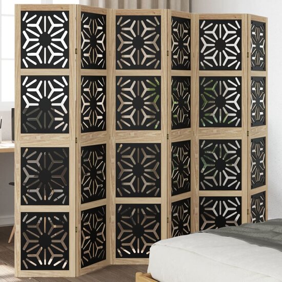 Kamerscherm Met 6 Panelen Massief Paulowniahout Bruin En Zwart 40 x 180 cm