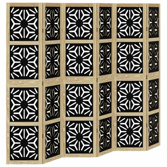 Kamerscherm Met 6 Panelen Massief Paulowniahout Bruin En Zwart 40 x 180 cm