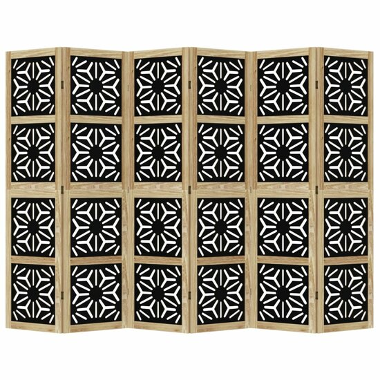 Kamerscherm Met 6 Panelen Massief Paulowniahout Bruin En Zwart 40 x 180 cm