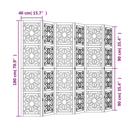 Kamerscherm Met 6 Panelen Massief Paulowniahout Bruin En Zwart 40 x 180 cm