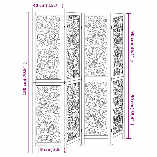 Kamerscherm Met 4 Panelen Massief Paulowniahout Wit 40 x 180 cm