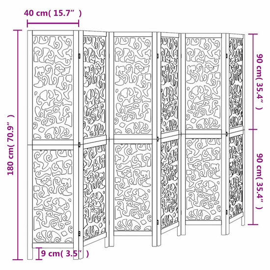 Kamerscherm Met 6 Panelen Massief Paulowniahout Wit 40 x 180 cm