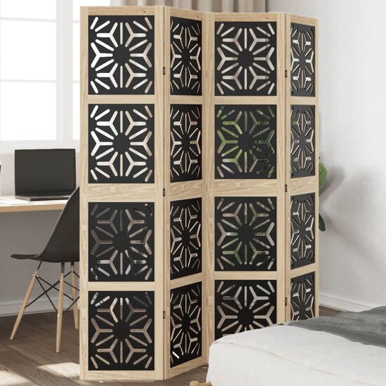 Kamerscherm Met 4 Panelen Massief Paulowniahout Bruin En Zwart 40 x 180 cm