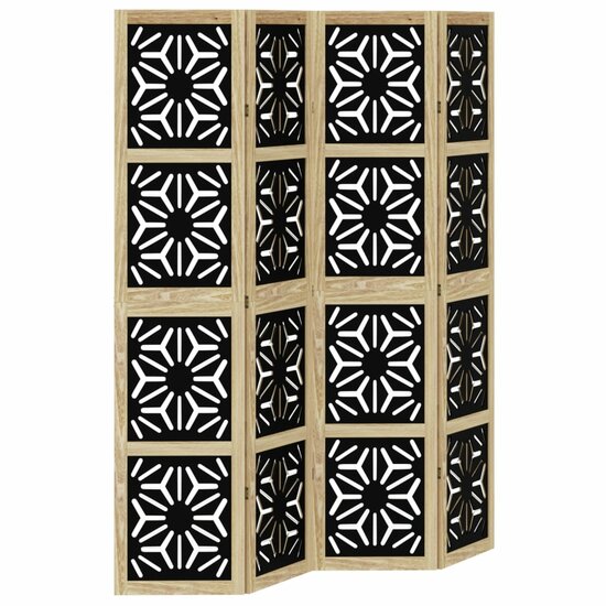 Kamerscherm Met 4 Panelen Massief Paulowniahout Bruin En Zwart 40 x 180 cm