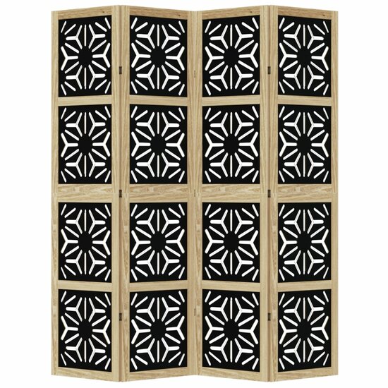 Kamerscherm Met 4 Panelen Massief Paulowniahout Bruin En Zwart 40 x 180 cm