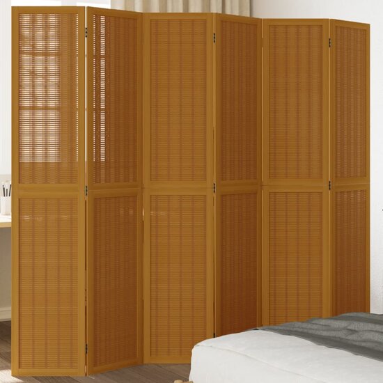 Kamerscherm Met 6 Panelen Massief Paulowniahout Bruin 40 x 200 cm
