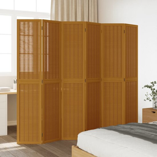 Kamerscherm Met 6 Panelen Massief Paulowniahout Bruin 40 x 200 cm