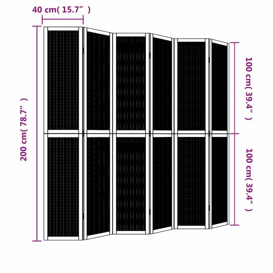 Kamerscherm Met 6 Panelen Massief Paulowniahout Bruin 40 x 200 cm