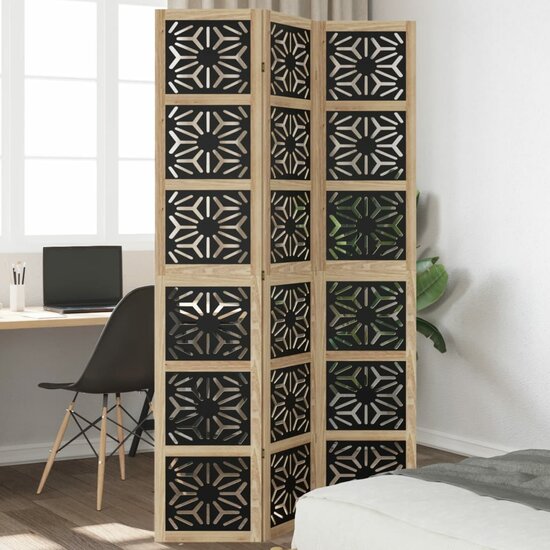 Kamerscherm Met 3 Panelen Massief Paulowniahout Zwart 40 x 200 cm