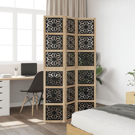 Kamerscherm Met 3 Panelen Massief Paulowniahout Zwart 40 x 200 cm
