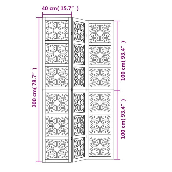 Kamerscherm Met 3 Panelen Massief Paulowniahout Zwart 40 x 200 cm