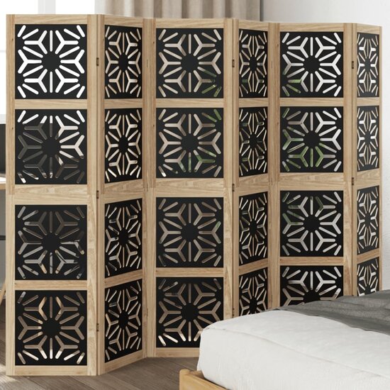 Kamerscherm Met 6 Panelen Massief Paulowniahout Bruin En Zwart 40 x 160 cm