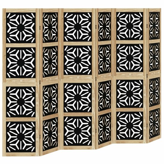 Kamerscherm Met 6 Panelen Massief Paulowniahout Bruin En Zwart 40 x 160 cm