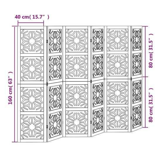 Kamerscherm Met 6 Panelen Massief Paulowniahout Bruin En Zwart 40 x 160 cm