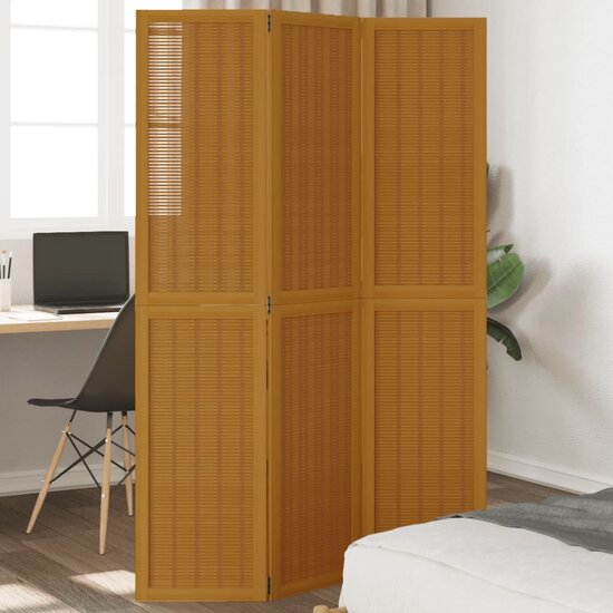 Kamerscherm Met 3 Panelen Massief Paulowniahout Bruin 40 x 180 cm