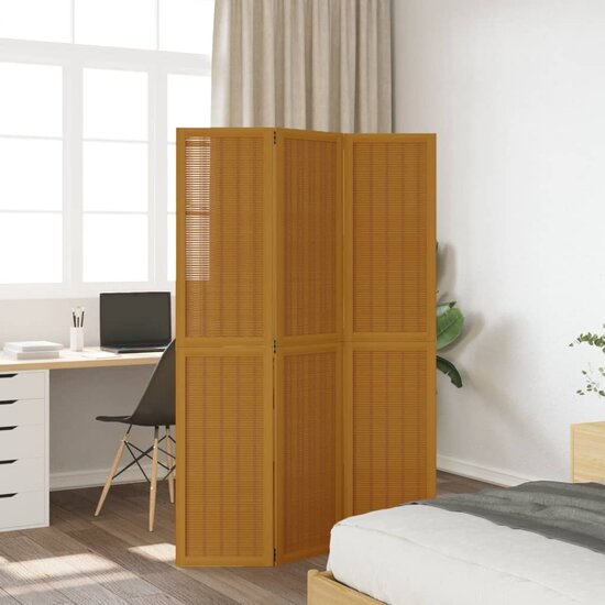 Kamerscherm Met 3 Panelen Massief Paulowniahout Bruin 40 x 180 cm