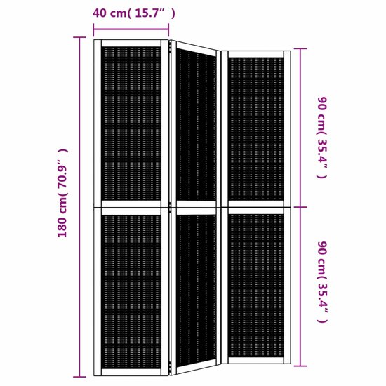 Kamerscherm Met 3 Panelen Massief Paulowniahout Bruin 40 x 180 cm