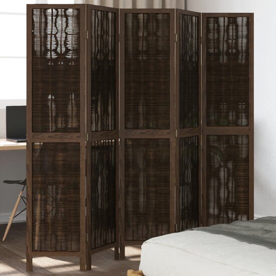 Kamerscherm Met 5 Panelen Massief Paulowniahout Donkerbruin 40 x 180 cm