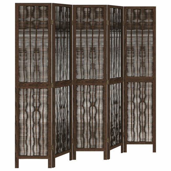 Kamerscherm Met 5 Panelen Massief Paulowniahout Donkerbruin 40 x 180 cm