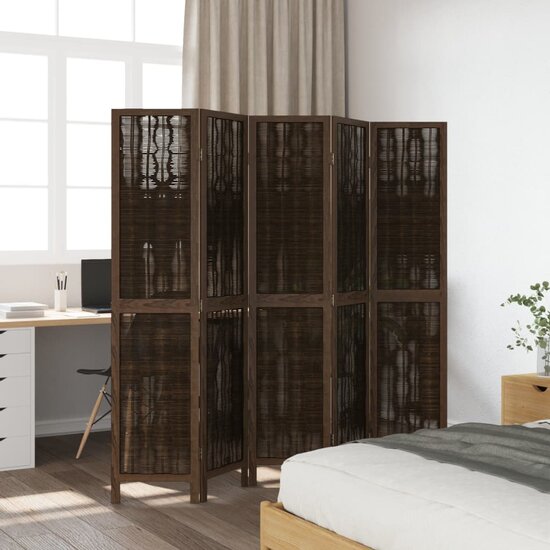 Kamerscherm Met 5 Panelen Massief Paulowniahout Donkerbruin 40 x 180 cm