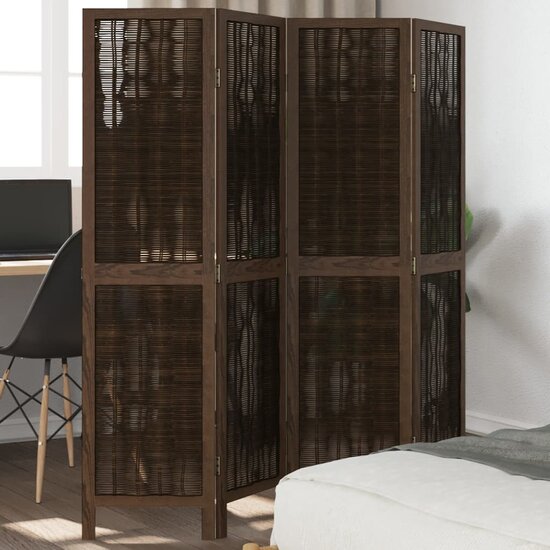 Kamerscherm Met 4 Panelen Massief Paulowniahout Donkerbruin 40 x 160 cm