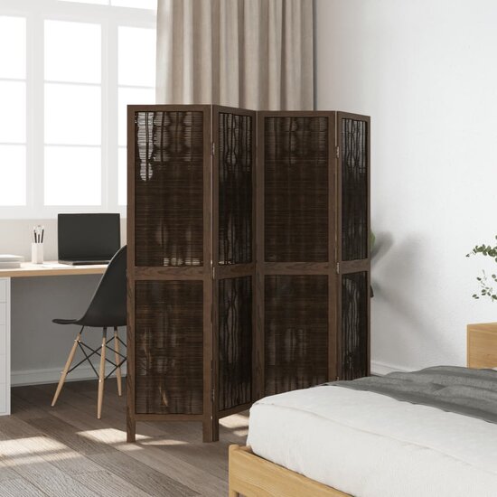 Kamerscherm Met 4 Panelen Massief Paulowniahout Donkerbruin 40 x 160 cm
