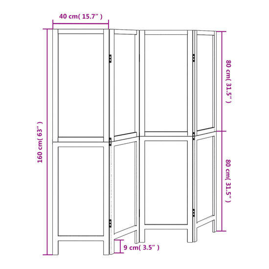 Kamerscherm Met 4 Panelen Massief Paulowniahout Donkerbruin 40 x 160 cm