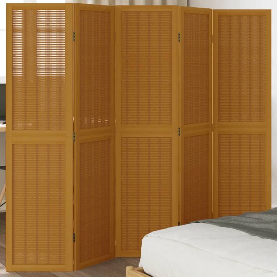 Kamerscherm Met 5 Panelen Massief Paulowniahout Bruin 40 x 160 cm