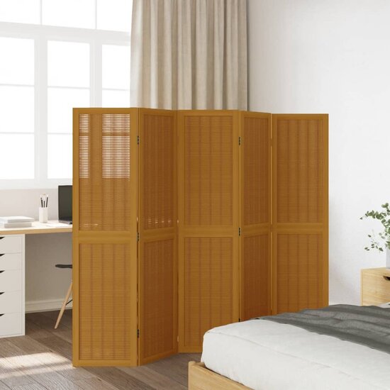 Kamerscherm Met 5 Panelen Massief Paulowniahout Bruin 40 x 160 cm